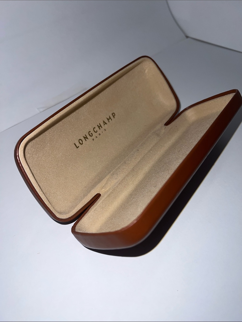 Longchamp Brown Leather Hardshell Eyeglasses Case